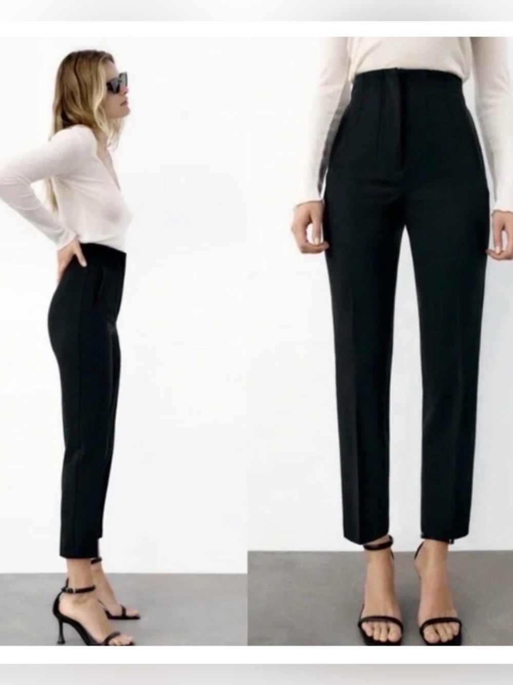 Zara High-Waist Slim Cropped Tapered Pants - Black, Size S